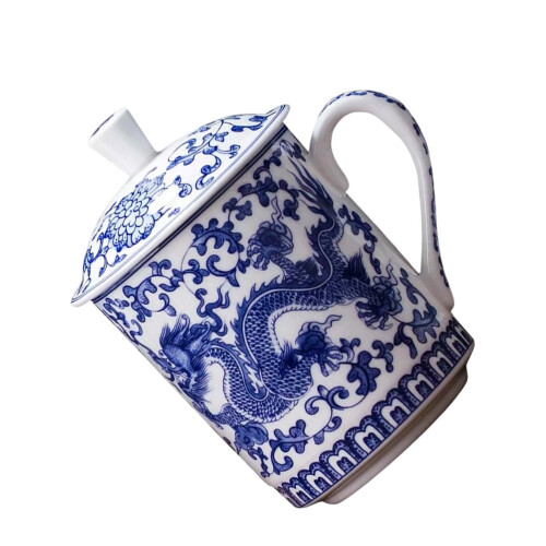 Blue and White Ceramic Tea Mug with Lid 2