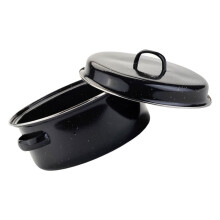 Round Enamel Roasting Pan with Lid, 28 cm, Black