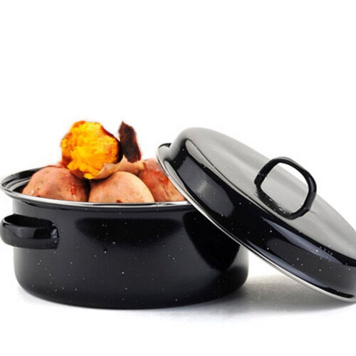 Round Enamel Roasting Pan with Lid, 28 cm, Black 1