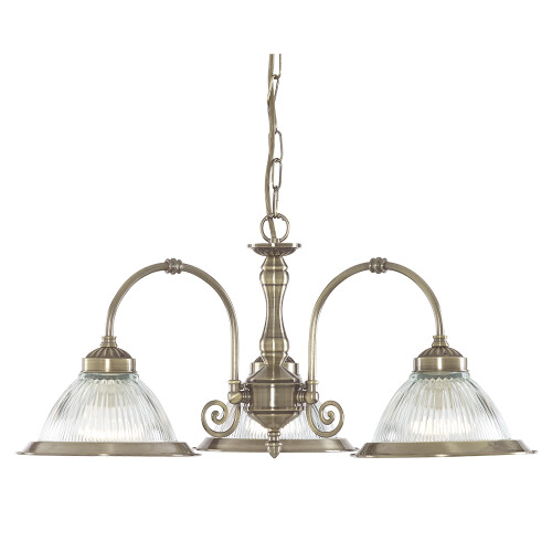 Searchlight Searchlight American Diner 3 Lights Brass Clear Glass Ceiling Fitting Pendant