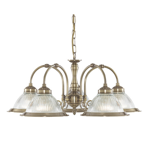 Searchlight Searchlight American Diner 5 Lights Brass Clear Glass Ceiling Fitting Pendant