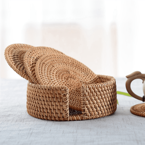 12 Pack Rattan Coasters Round 8 cm Vintage Style 2