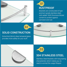 2X Bathroom Shelves, Bathroom Glass Corner Shelf Triangle Wall Mounted ,Tempered Glass Shelf for Storing Shower Gel/Soap