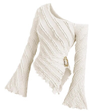 Off Shoulder Jacquard Knit T-Shirt Long Flared Sleeve-apricot L