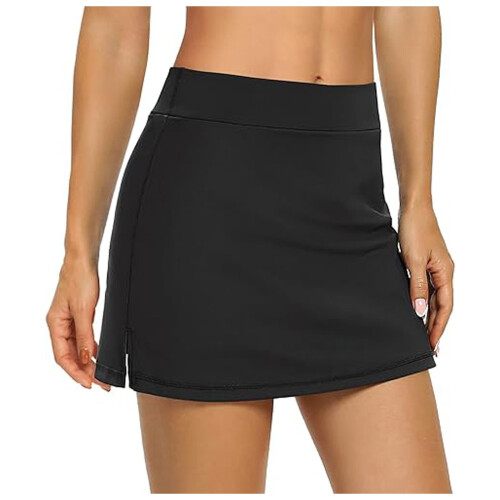 Damen-Freizeit-Tennisrock, einfarbig, schwarz, Größe S 1