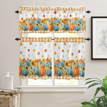 Blue Orange Pumpkin Kitchen Curtain Set