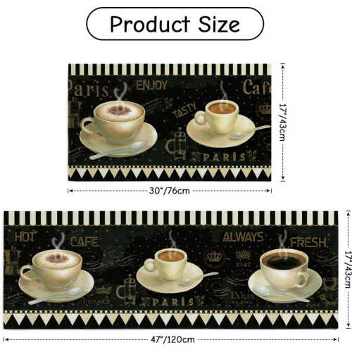 2-Piece Coffee-Themed Kitchen Rugs, Non-Slip, Absorbent 1