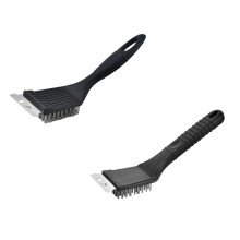 Cepillo para parrilla de alta resistencia con raspador y acero inoxidable.