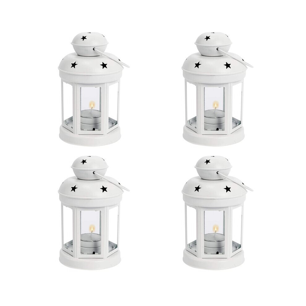 4X Vintage Metal Hanging Candle Lanterns ,Tealight Holder,Candlestick For Wedding,Home,Birthday Parties Gift - White