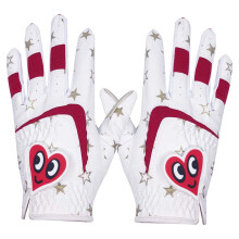 Kinder golfhandschoenen van leer, rood-wit, maat M2.