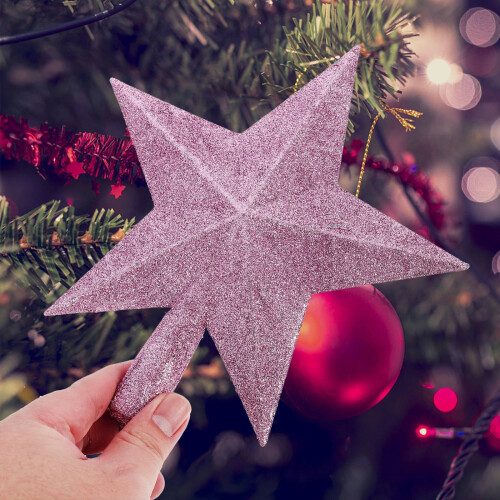 Pink Glitter Star Christmas Tree Topper 20 cm 1