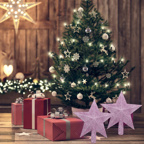 Pink Glitter Star Christmas Tree Topper 20 cm 2