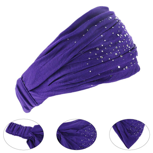 Bredt hårbånd med rhinsten til kvinder, elastisk polyester, 2