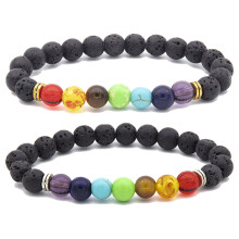 Yoga armband met lavasteen kralen, meditatiearmband voor innerlijke rust, ontwerp met natuursteen voor 7 chakra-heling, verstelbare armband voor