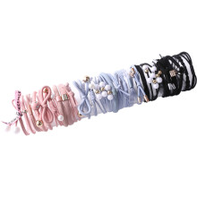 Elastici per capelli boho, fasce per capelli con perle per donne, elastici per capelli coreani carini con fiocco, braccialetti a doppio uso e