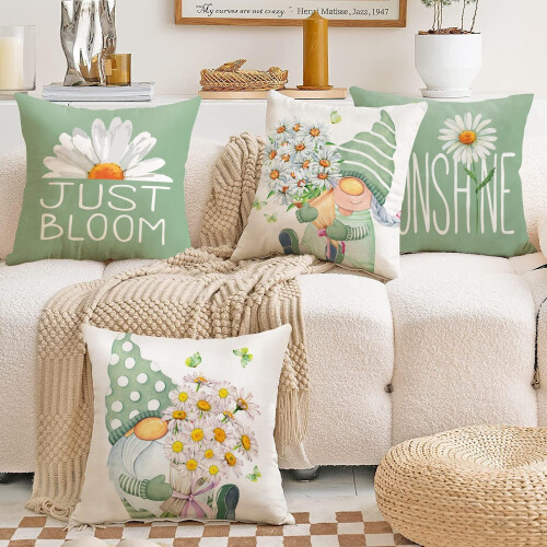 Housse de coussin Daisy & Gnome – Polyester Coton Lin, 1