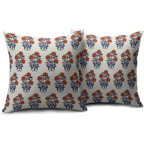 Conjunto de 2 capas de almofada floral laranja e azul marinho, 45x45 cm (18x18 polegadas). 1