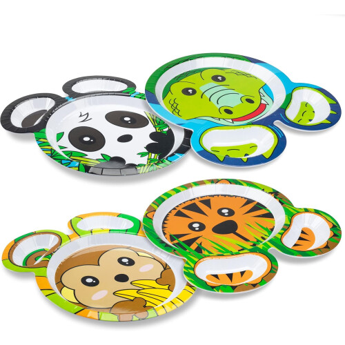Set di 4 piatti in melamina per bambini a tema "Amici dello zoo"