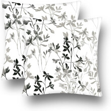 Sett med 2 putetrekk i svart og hvitt med blomstermotiv, 40x40 cm