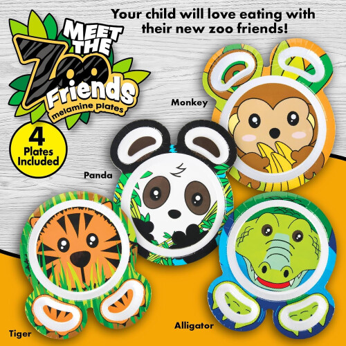 Set di 4 piatti in melamina per bambini a tema "Amici dello zoo" 1