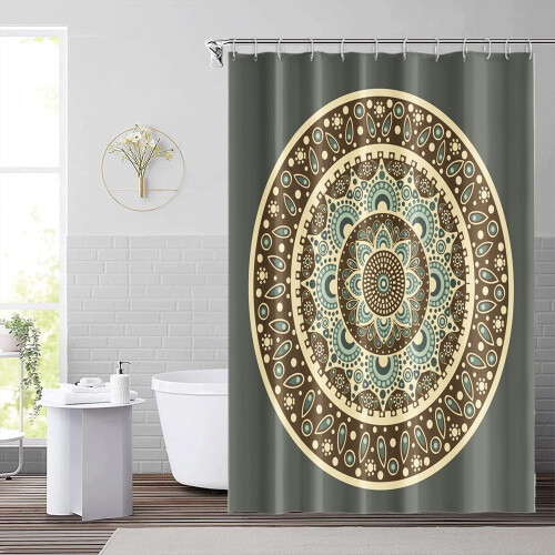 Boho blomsterdusjforheng olivengrønn 84x72 tommer vanntett 2