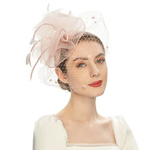 Copricapo da sposa per donna, cappellino fascinator con fascia regolabile e velo, cappello da tea party in stile retrò con fermaglio per capelli con