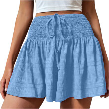 Butterfly Shorts for Woman Ruffle Elastic Waist-light blue S