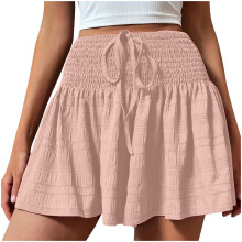 Butterfly Shorts for Woman Ruffle Elastic Waist Casual -Khaki L
