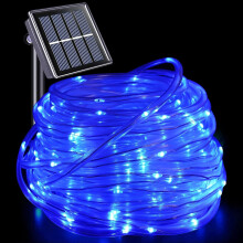 Napelemes LED kötéllámpák kültéri, vízálló, 23 lábas, 50 LED-es, kék színben