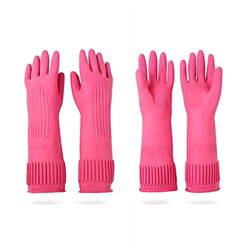 Mamison reusable waterproof dishwashing gloves pink medium