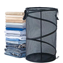 Cesto de roupa dobrável em tela com alça – Preto