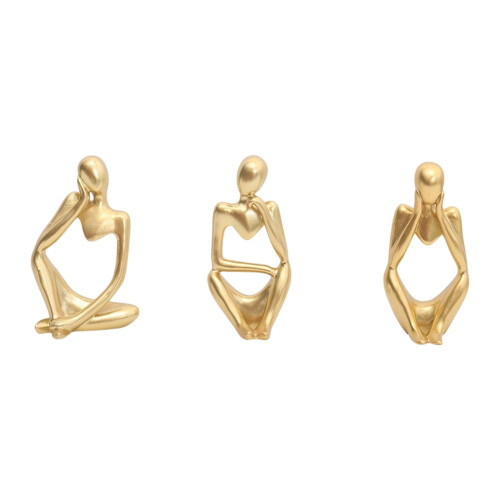 Set van 3 abstracte denkerbeelden van hars - Goud