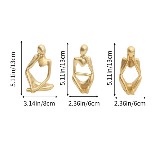 Set van 3 abstracte denkerbeelden van hars - Goud 1