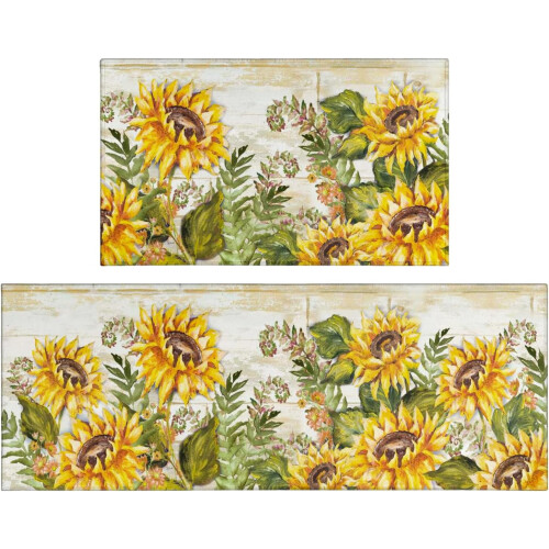 Sunflower Farmhouse Kitchen Rug Set 2 pcs