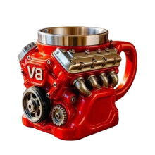 V8 Engines Stainless Steel Coffee Mug,Outdoor Cup Car Engine Coffee Cup with Insulated Handle for Car Lovers Gift