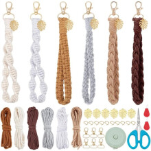1 Set DIY Macrame Keychain Kit Vintage Boho Macrames Leaf Keychain Making Kit for Beginner Dark Color Macrame