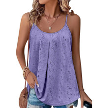 Women Casual Trendy Loose Fit Summer Sleeveless Scoop-Purple L