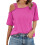 Women One Off Shoulder Short Sleeve Shirts Solid-rose red S 1