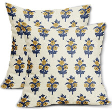 Marineblaue und gelbe Kissenbezüge mit Blumenmuster, 50 x 50 cm, 2er-Set