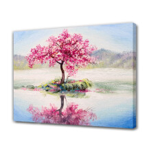Cherry Blossom Lake Reflection Lærredsplakat