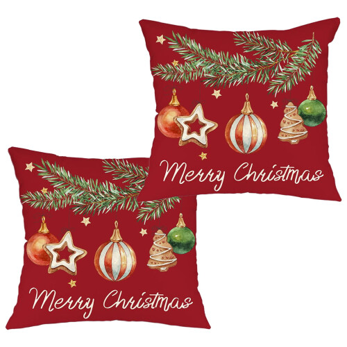 Kerstkussenhoezen rood 18x18 inch set van 2 1