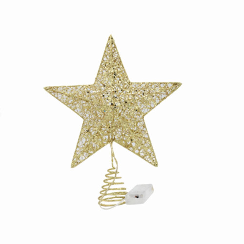 LED Copper Wire Star Tree Topper with Glitter, 22 cm