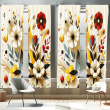 Floral 4-Panel Curtains, 28"W x 84"L, Dark Tan Orange Ruby