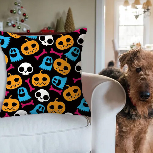 Μαξιλαροθήκη για Halloween από βαμβάκι καρό 45x45εκ.