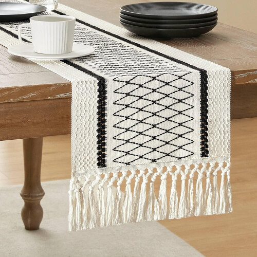 Boho Macrame Bordløber Bomuld Hør 72 tommer