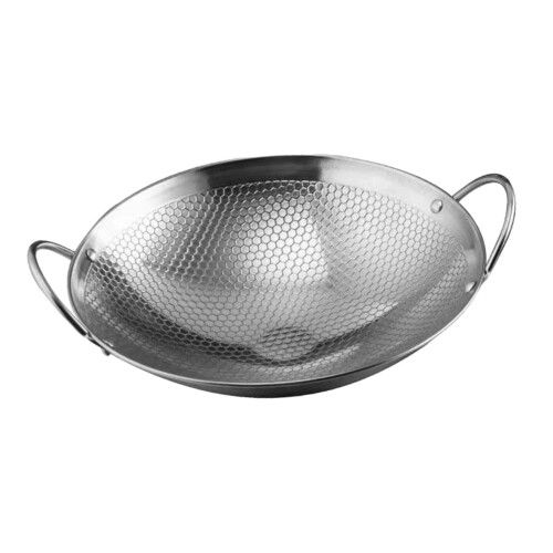 Wok de aço inoxidável com fundo redondo e duas alças, 20 cm (8 polegadas)