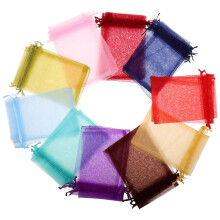 Organza trekkoordtasjes in diverse kleuren, 9 stuks