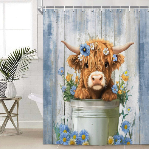Κουρτίνα μπάνιου Highland Cow Farmhouse Μπλε φλοράλ 80x100 εκ.