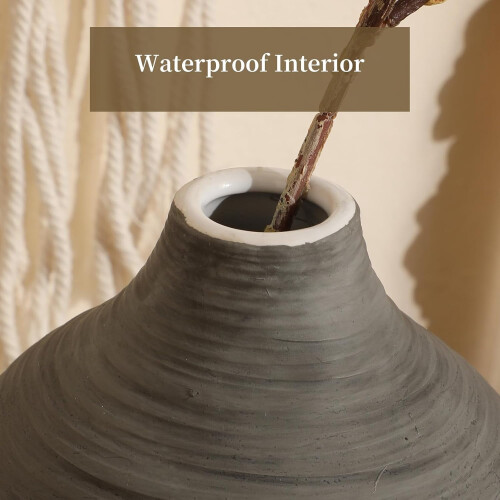 Contemporary vase black gray 9 inch boho style 2