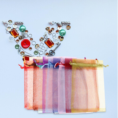 Organza snøreposer assorterede farver 15x10cm 2